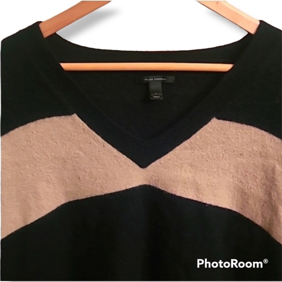 Italian Cashmere Black Camel Vee Neck Sweater - Picture 5 of 6